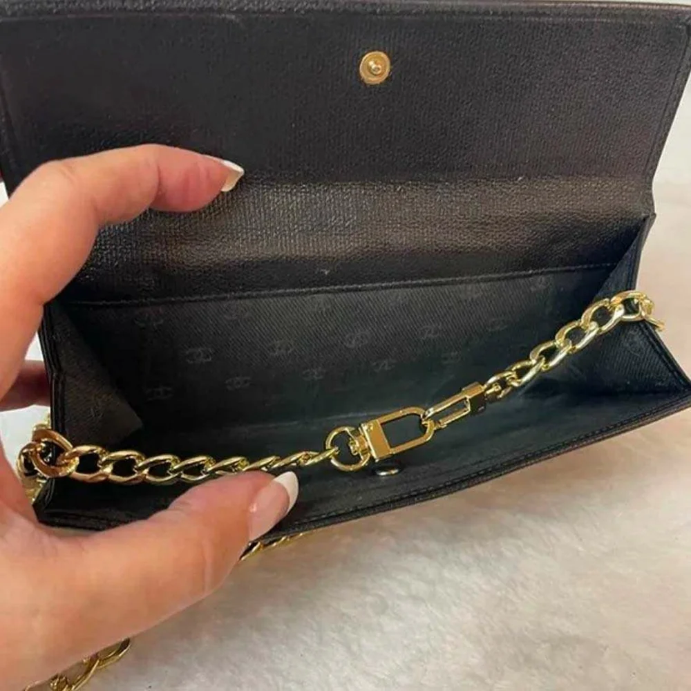 Chanel Coco Button Caviar Leather Snap Wallet on a Chain